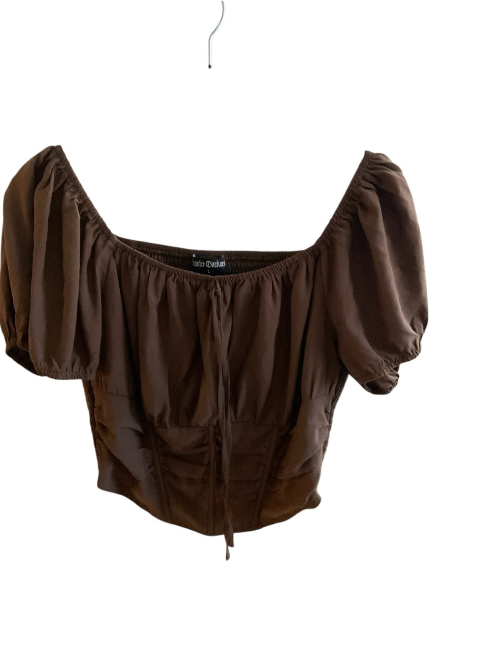 Scarlet Darkness Brown Puff Sleeve Square-Neck Corset Crop Top Large